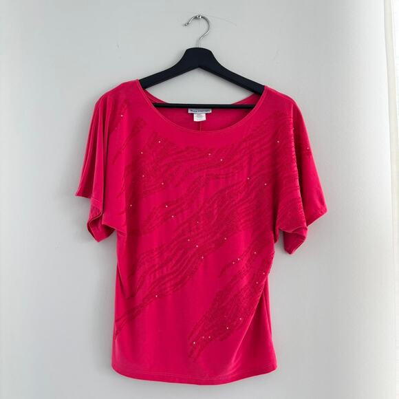 Bleeker & McDougal Pink Sequin Embellished Top Off the Shoulder Flowy Size S - Picture 2 of 8